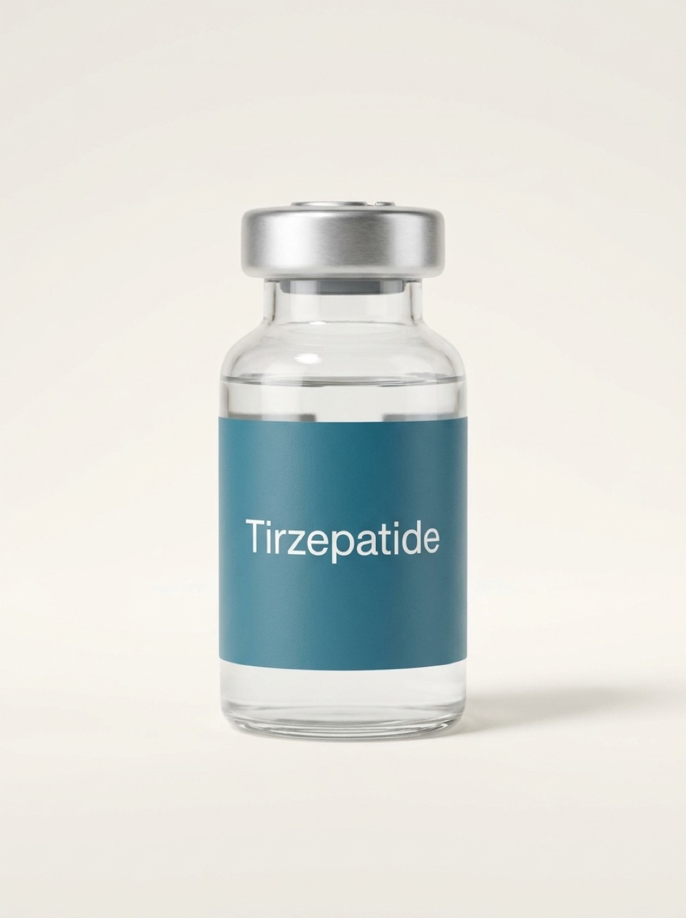 Tirzepatide vial, cream studio background